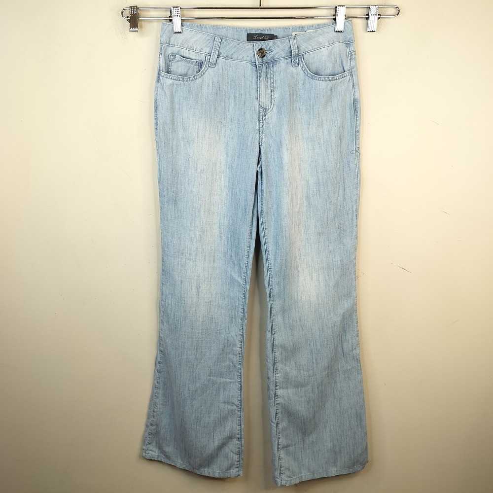 Level 99 Newport Wide Leg Linen Blend Pants Womens 28 Chambray Coastal Blue